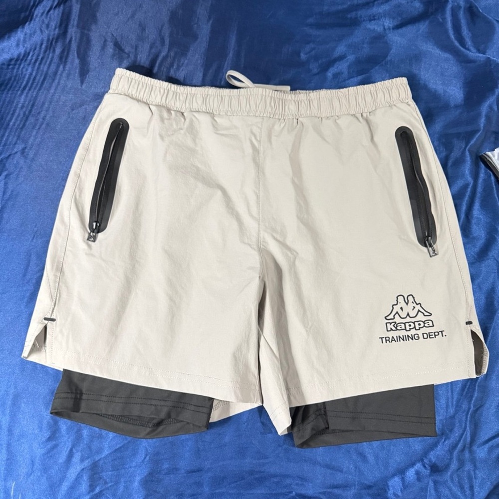 Kappa Cream and Black Athletic Shorts Lightweight Design